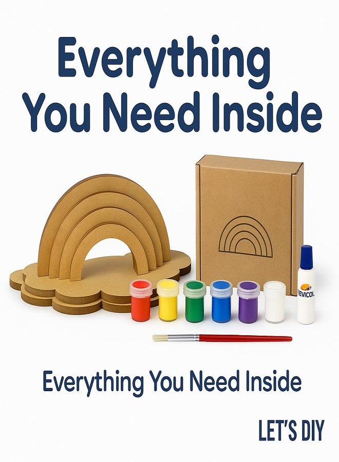 LET'S DIY LET’S DIY MDF Rainbow Craft Kit for Kids | Wooden Cutout with 6 Colors, Brush & Fevicol | Screen-Free DIY Activity & Room Décor | Ideal Craft Gift & Return Gift for Boys & Girls (5x7 Inch) - Image 3